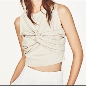 ZARA Beige Faux Suede Front Knotted Top